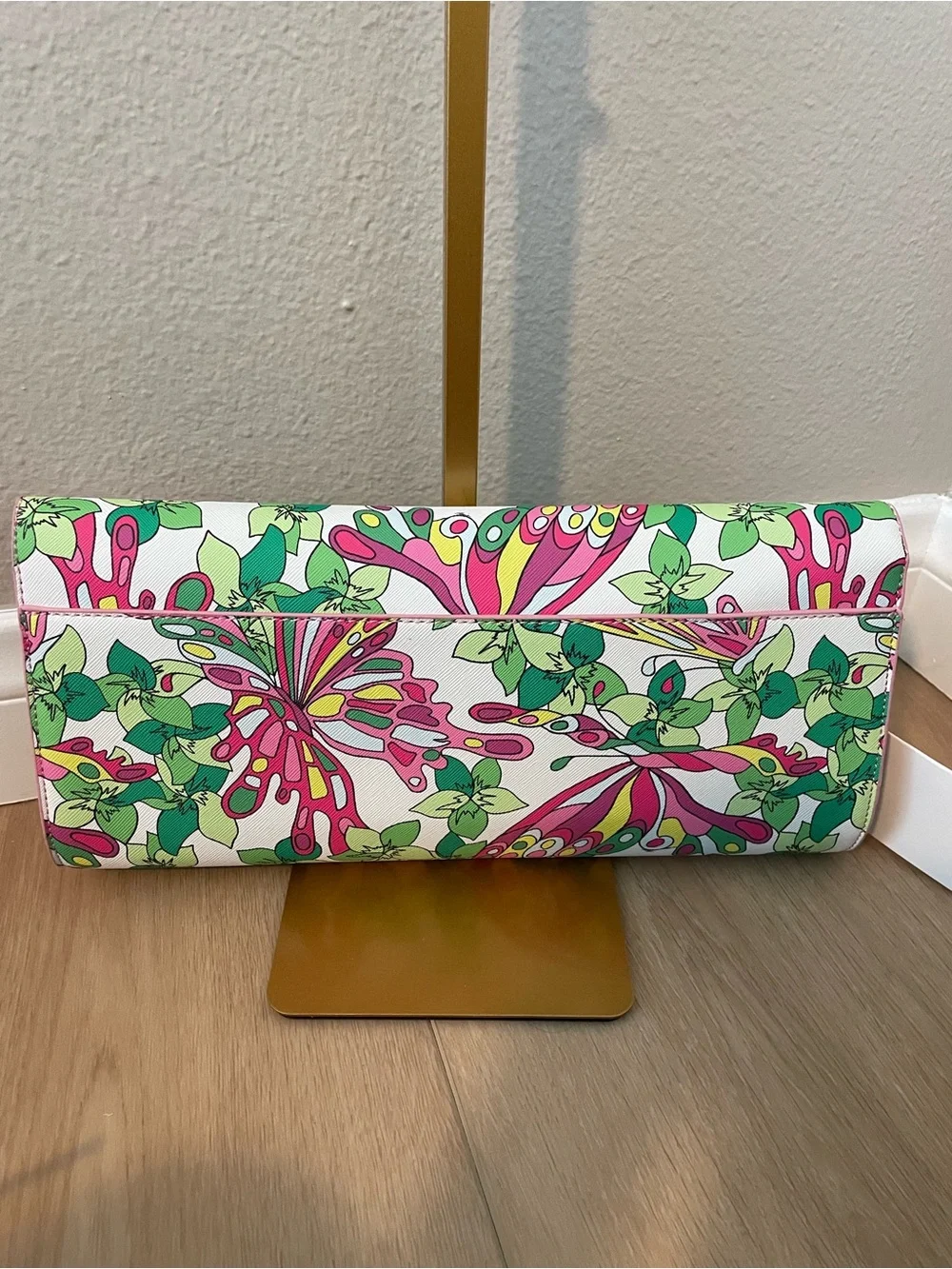 Trina Turk Butterfly Floral Envelope Clutch Pink Green NWT $98 TT-1017